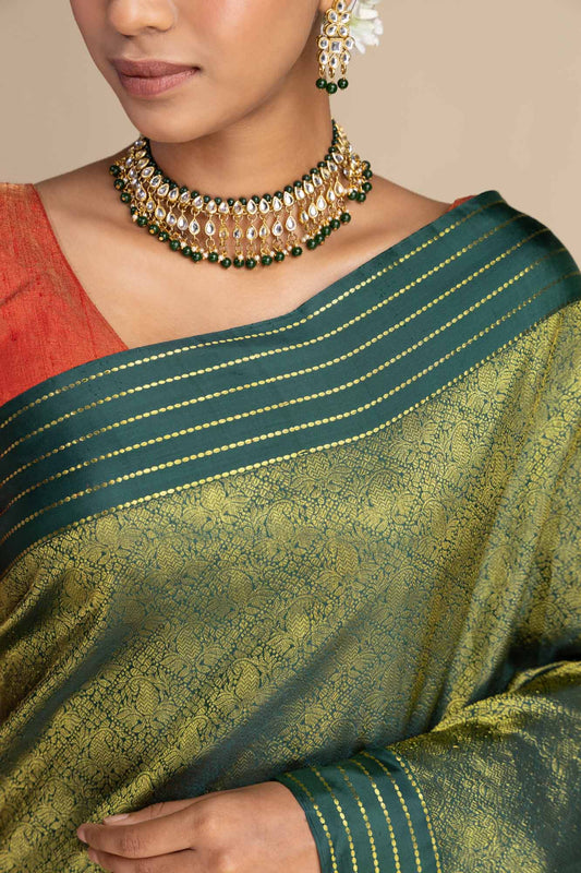 Maangai-Bottle Green Kanchipuram Silk Saree