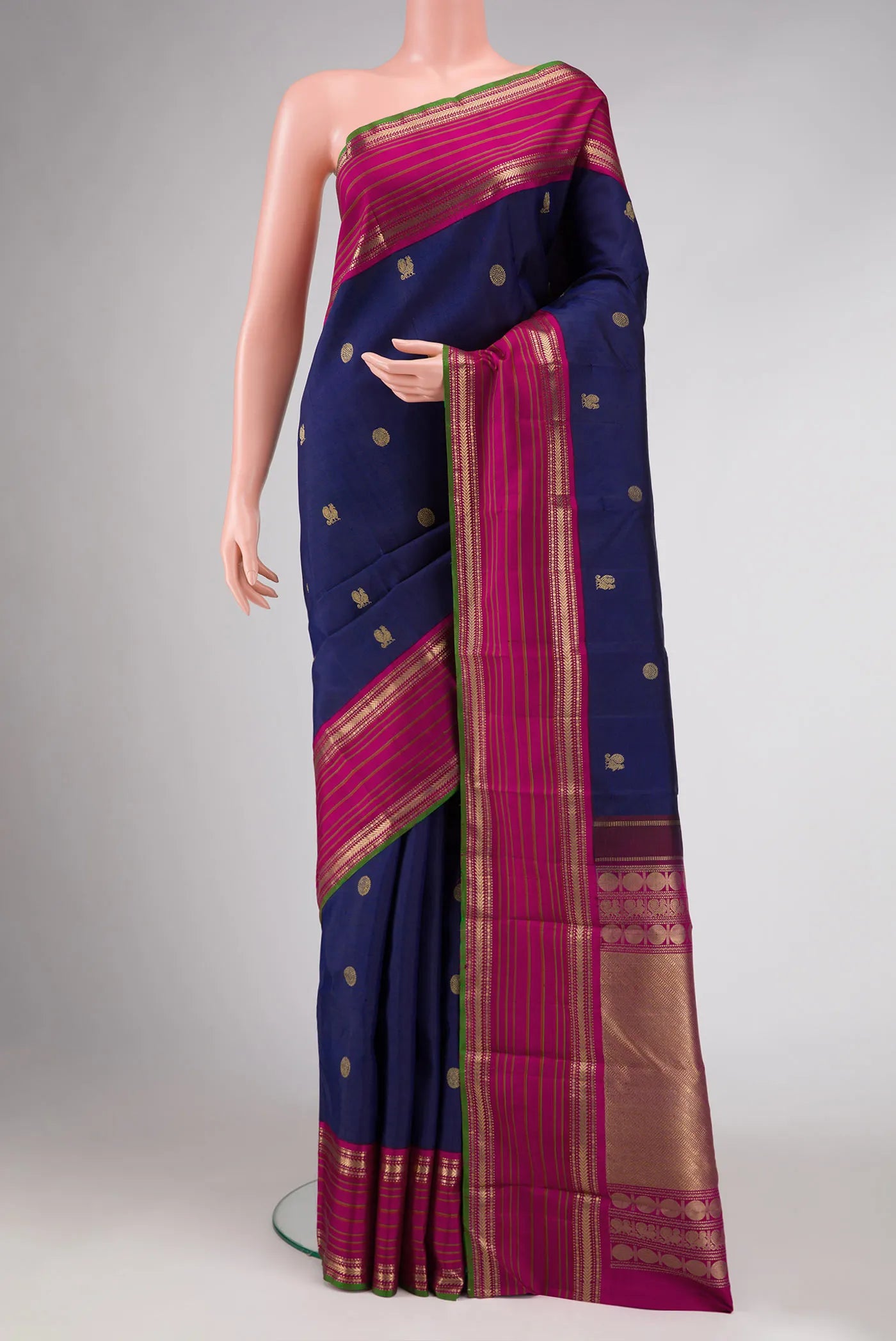 Pure Silk Pure Zari Navy Blue Dual Tone Kanchipuram Saree