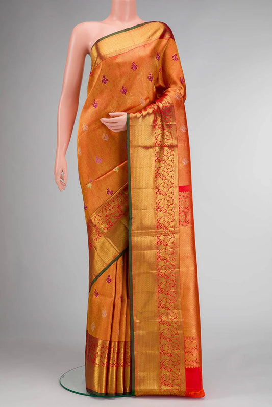 Brick Orange Dual Tone Kanchipuram Silk Saree