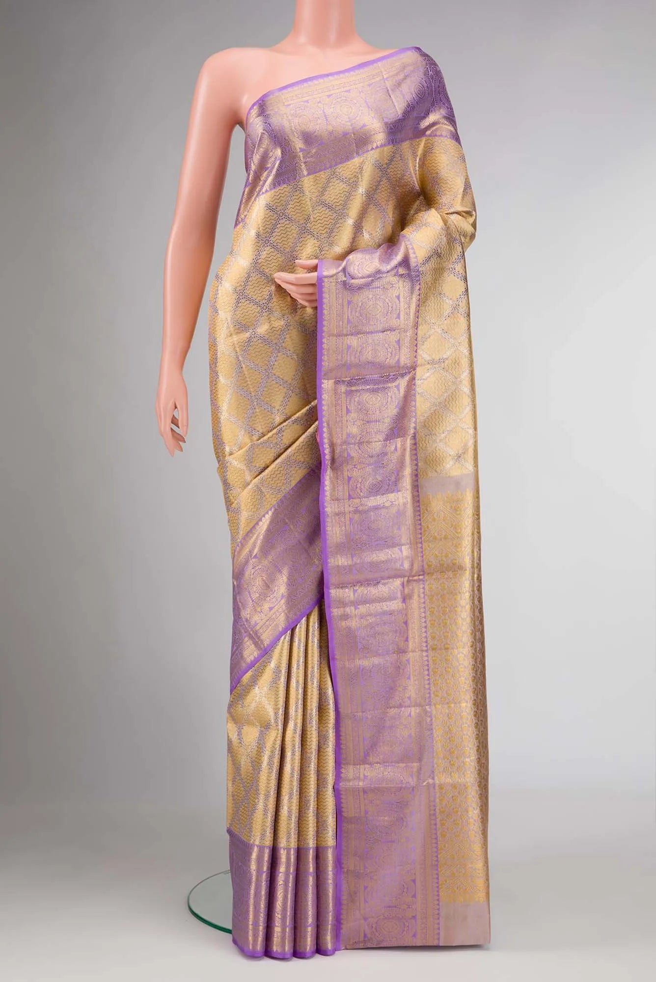 Gold Dual Tone Kanchipuram Tissue Silk Saree