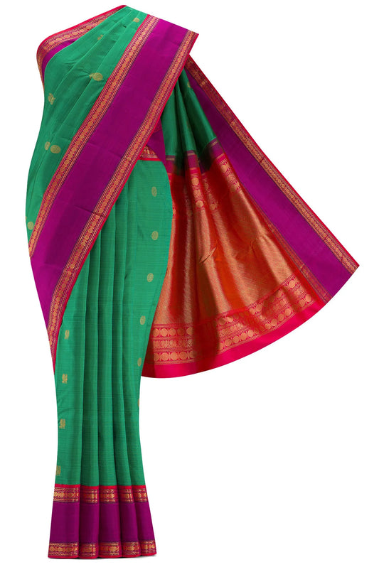 Pure Silk Pure Zari Green Dual Tone Kanchipuram Saree