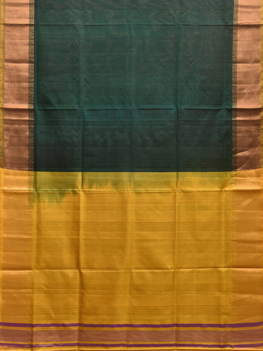 Dark Green and Yellow Uppada Plain Silk Handloom Saree