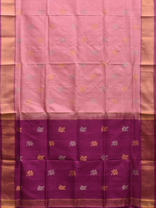 Baby Pink and Purple Uppada Plain Silk Handloom Saree