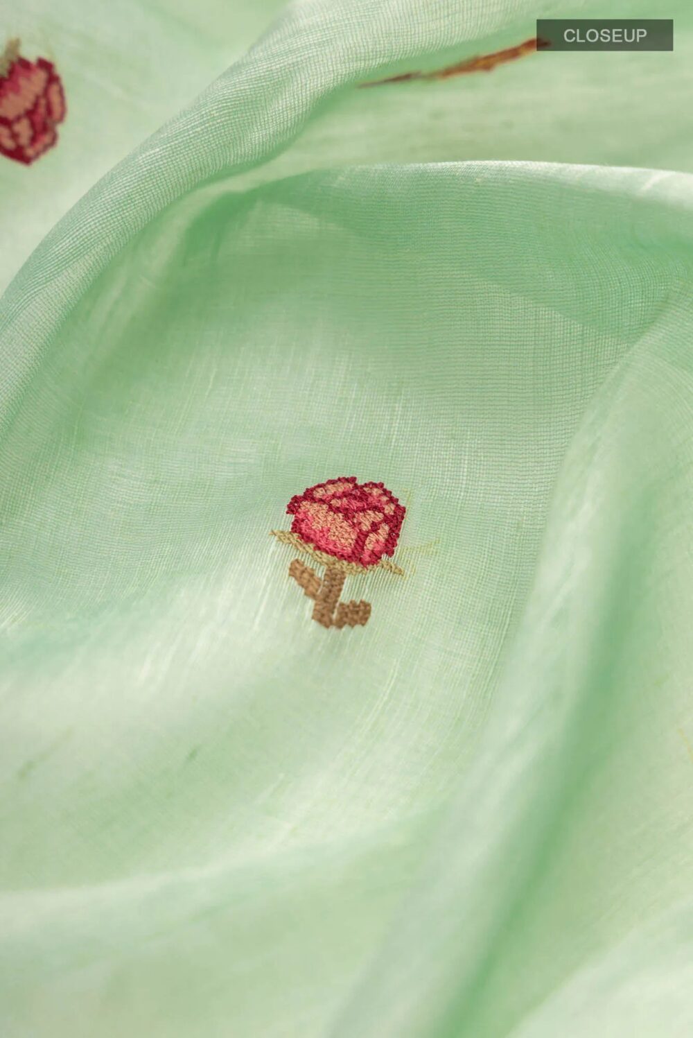 Green Linen Saree - Image 4