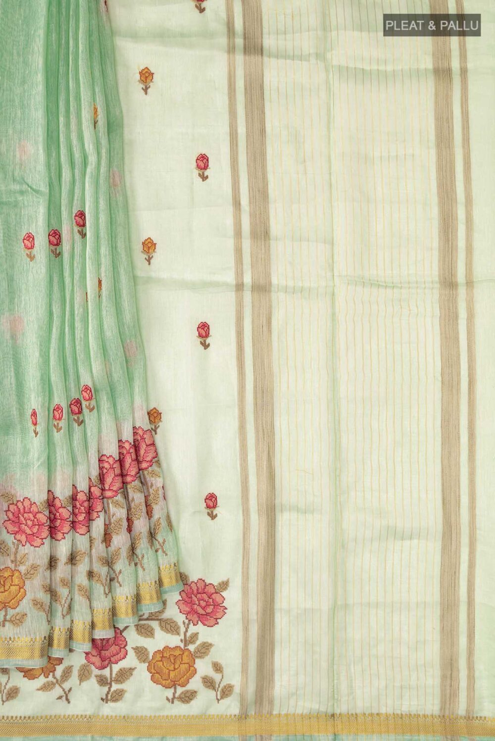 Green Linen Saree - Image 2