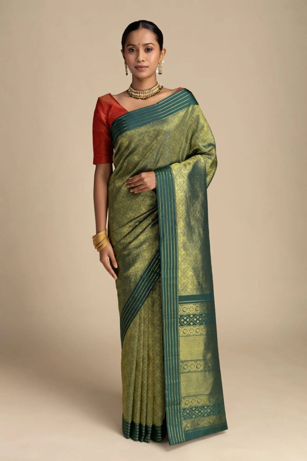 Maangai-Bottle Green Kanchipuram Silk Saree - Image 2