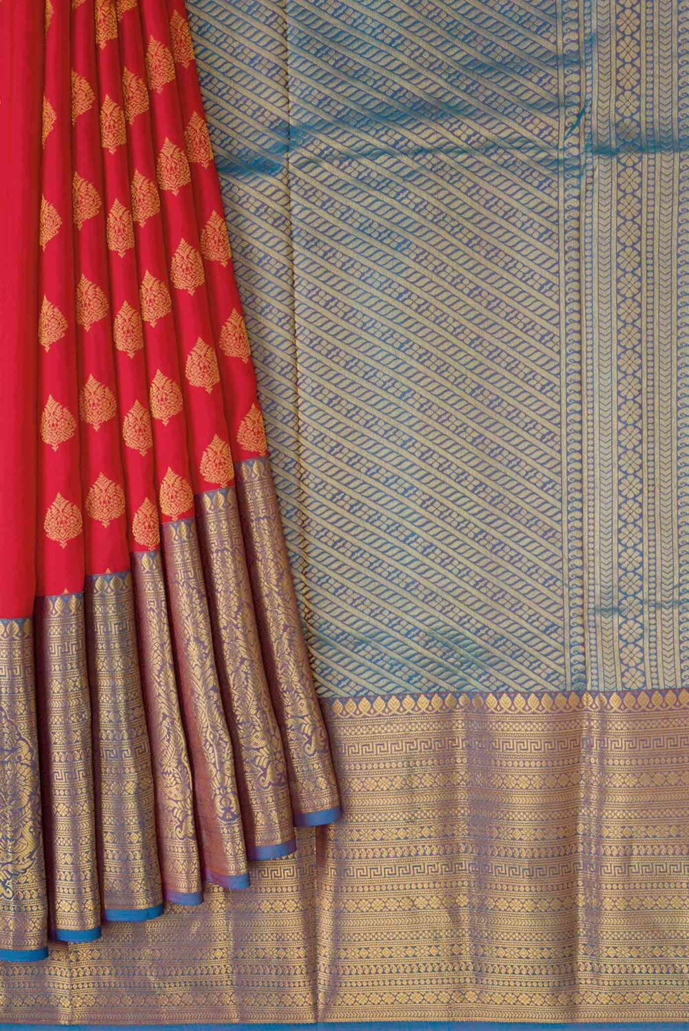 Red Dual Tone Kanchipuram Silk Saree - Image 3