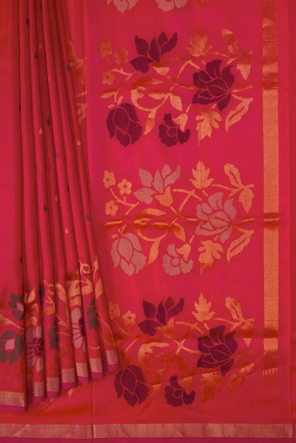 Dark Pink Dual Tone Uppada Silk Saree - Image 3