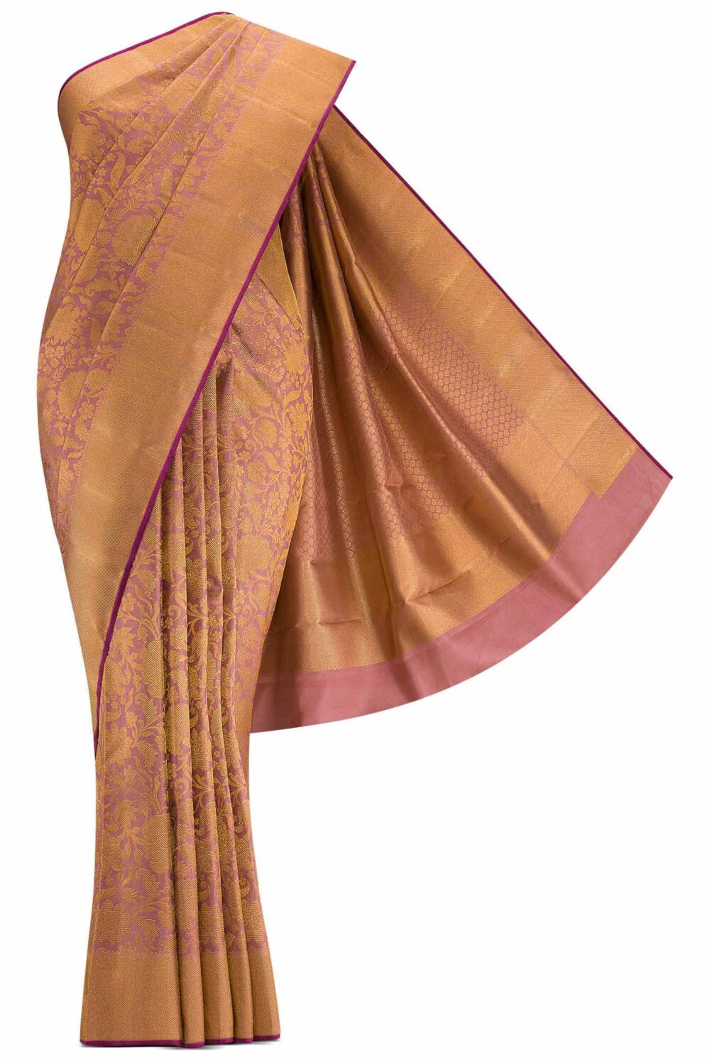 Pure Silk Pure Zari Pink Dual Tone Kanchipuram Saree - Image 5