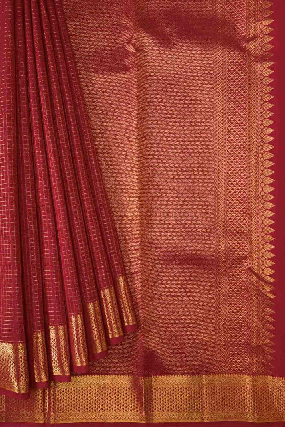 Maroon Dual Tone Kanchipuram Silk Saree - Image 3