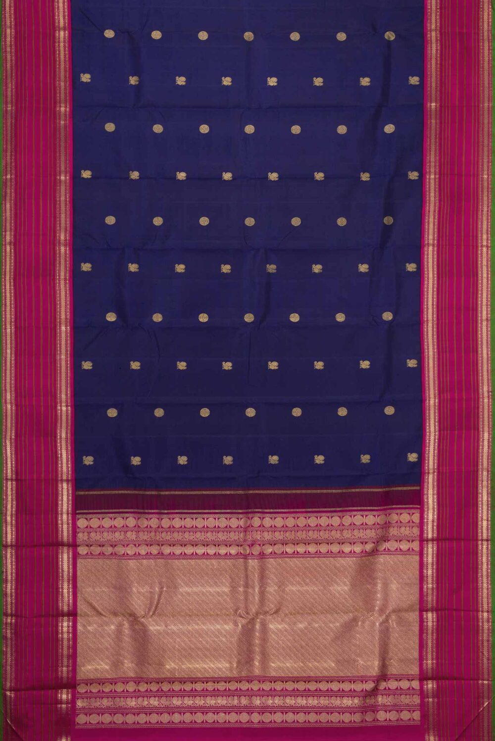 Pure Silk Pure Zari Navy Blue Dual Tone Kanchipuram Saree - Image 3