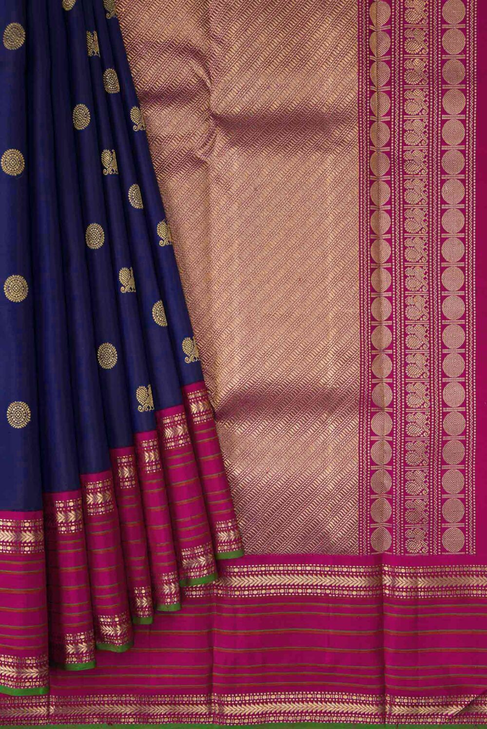 Pure Silk Pure Zari Navy Blue Dual Tone Kanchipuram Saree - Image 2
