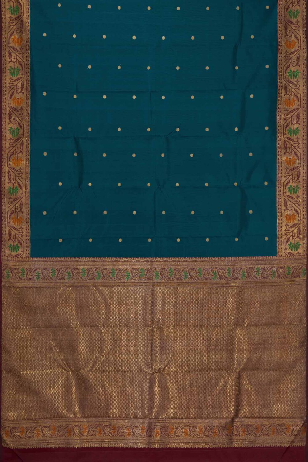 Peacock Blue Dual Tone Kanchipuram Silk Saree - Image 4