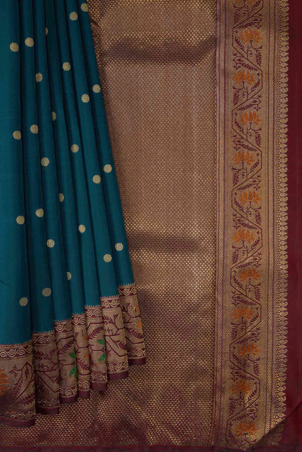 Peacock Blue Dual Tone Kanchipuram Silk Saree - Image 5
