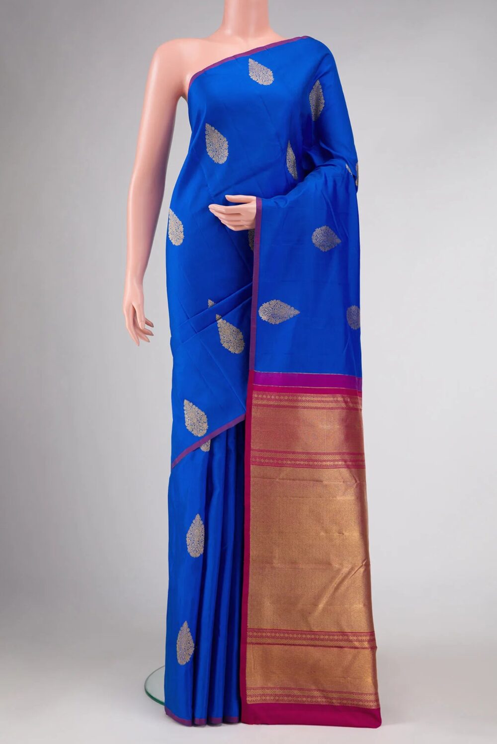 Pure Silk Pure Zari Royal Blue Dual Tone Kanchipuram Saree