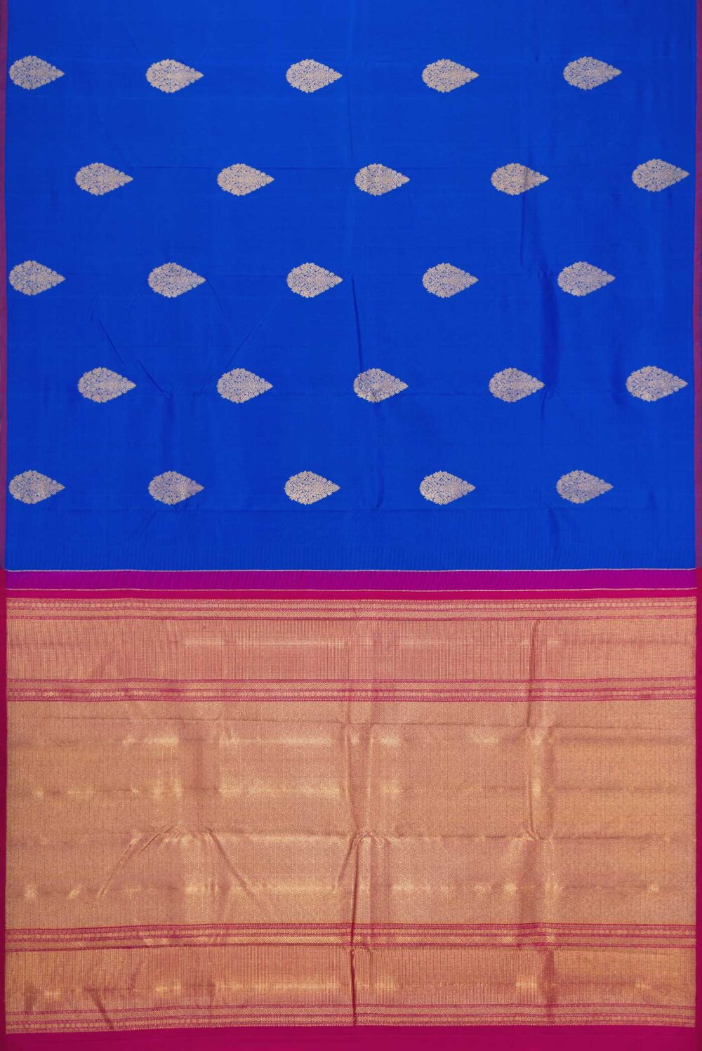 Pure Silk Pure Zari Royal Blue Dual Tone Kanchipuram Saree - Image 3
