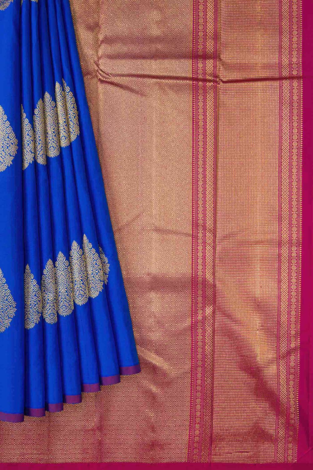 Pure Silk Pure Zari Royal Blue Dual Tone Kanchipuram Saree - Image 4