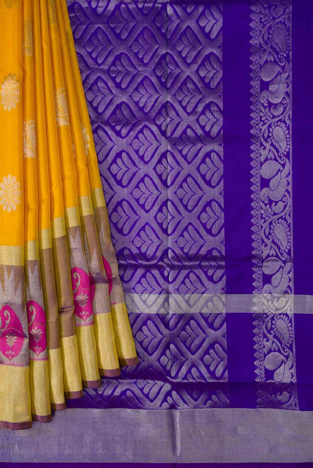 Mustard Dual Tone Uppada Silk Saree - Image 3