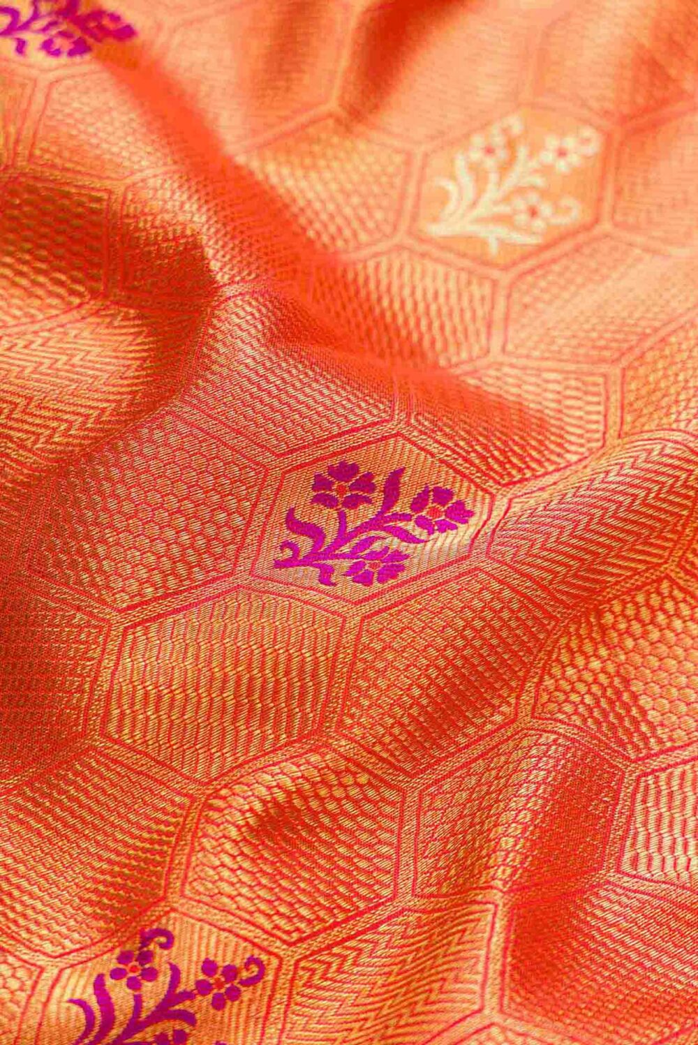 Brick Orange Dual Tone Kanchipuram Silk Saree - Image 3
