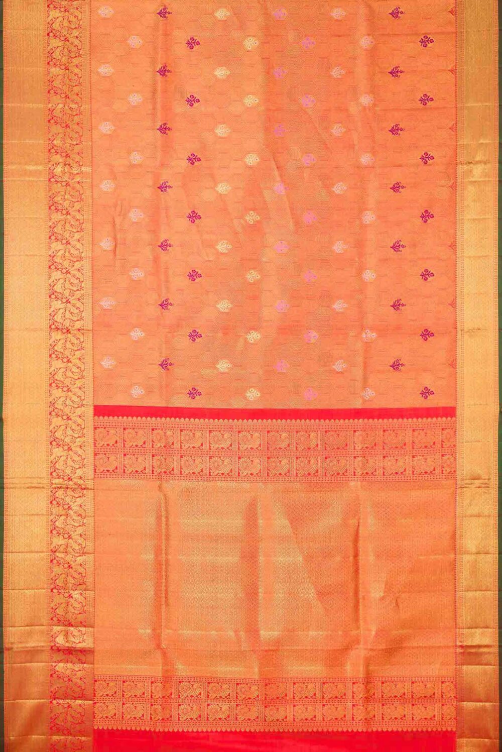 Brick Orange Dual Tone Kanchipuram Silk Saree - Image 4