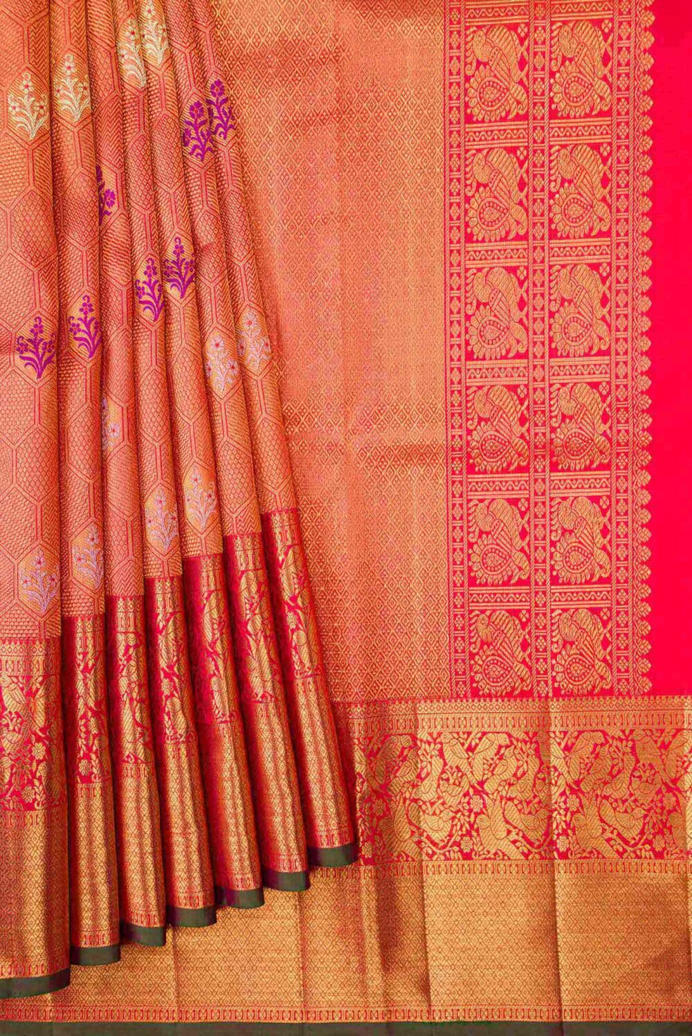 Brick Orange Dual Tone Kanchipuram Silk Saree - Image 5