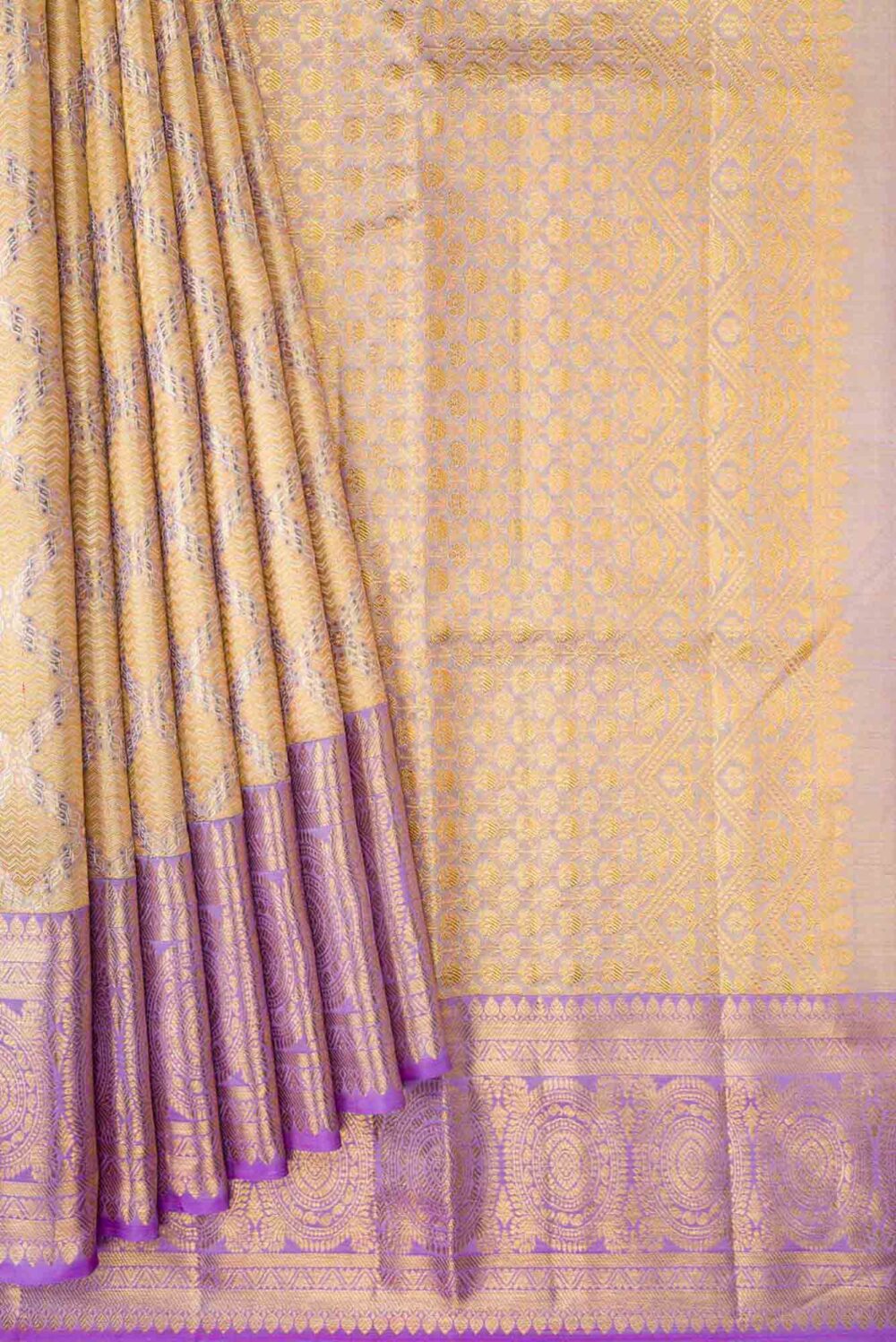 Gold Dual Tone Kanchipuram Tissue Silk Saree - Image 3