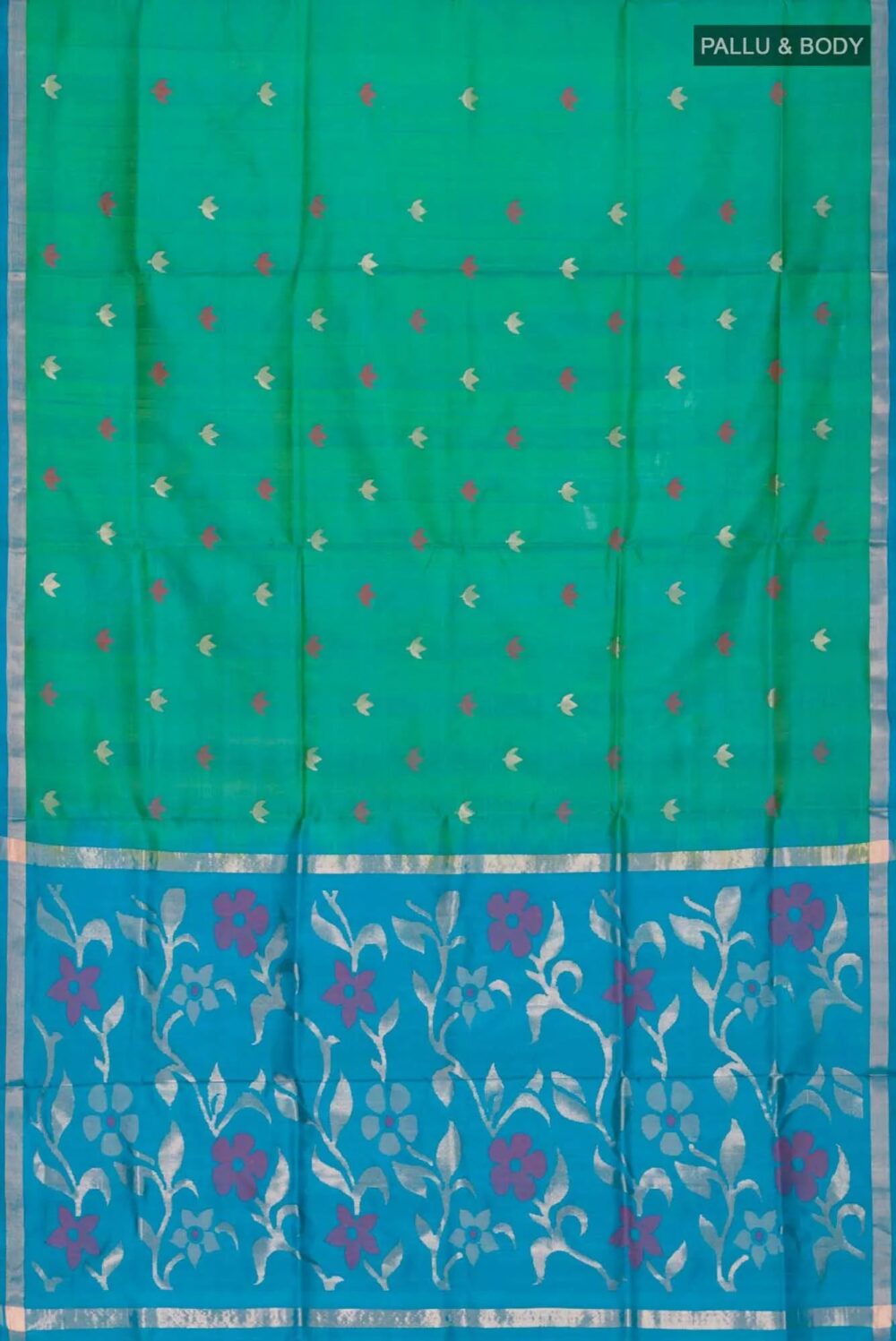 Green with Blue Dual Tone Uppada Silk Saree - Image 5
