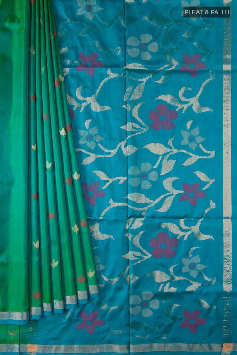 Green with Blue Dual Tone Uppada Silk Saree - Image 4