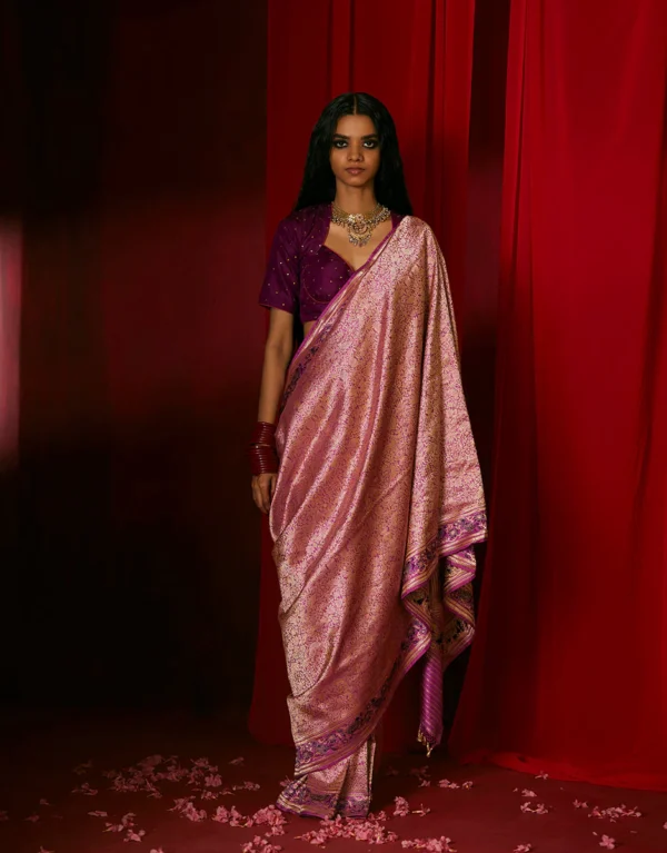 Handloom Magenta Shikargah Pure Katan Silk Banarasi Saree With Pure Zari - Pre Order